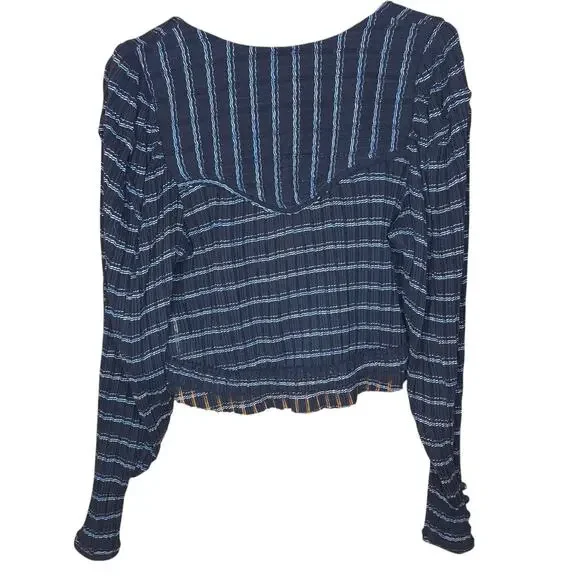 Free People Girlfriend combo top striped seer sucker puff sleeve v neck blouse - Picture 4 of 7